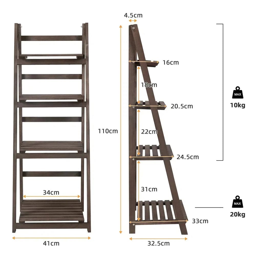 4-Tier Foldable Wooden Ladder Shelf