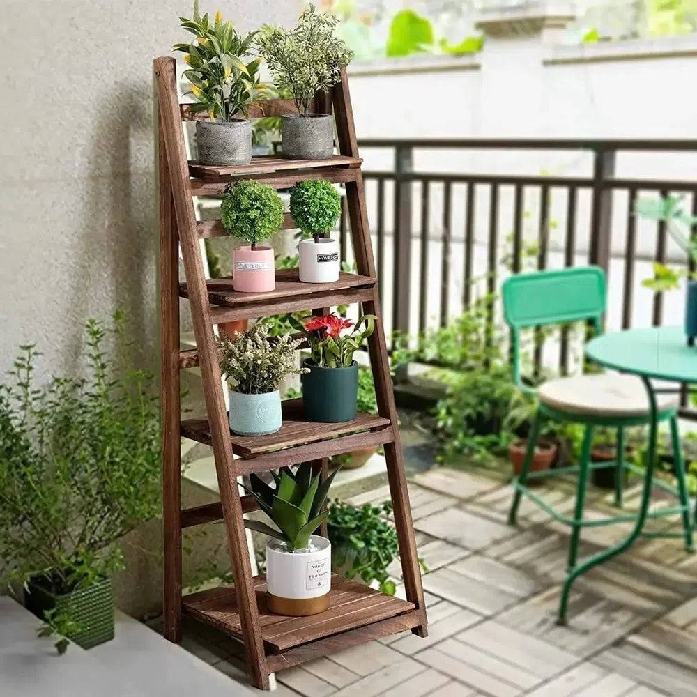4-Tier Foldable Wooden Ladder Shelf