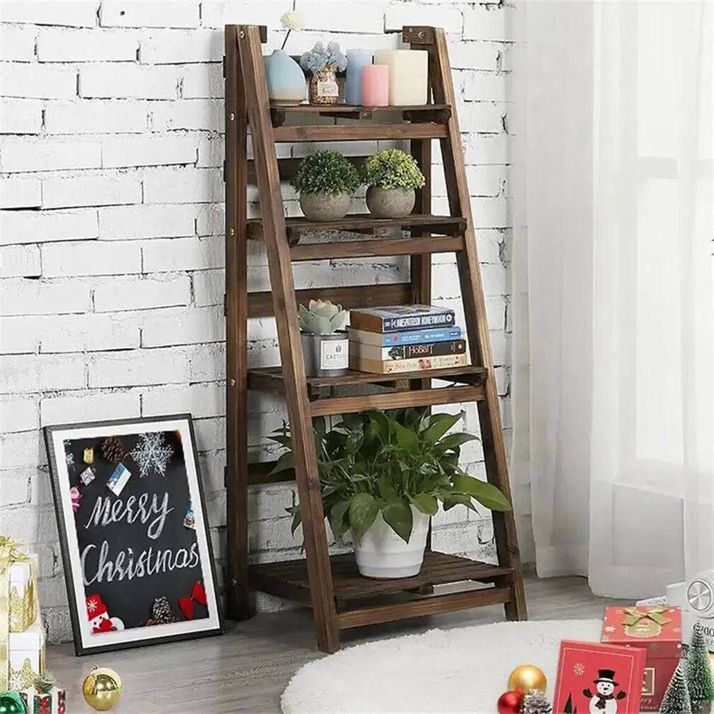 4-Tier Foldable Wooden Ladder Shelf