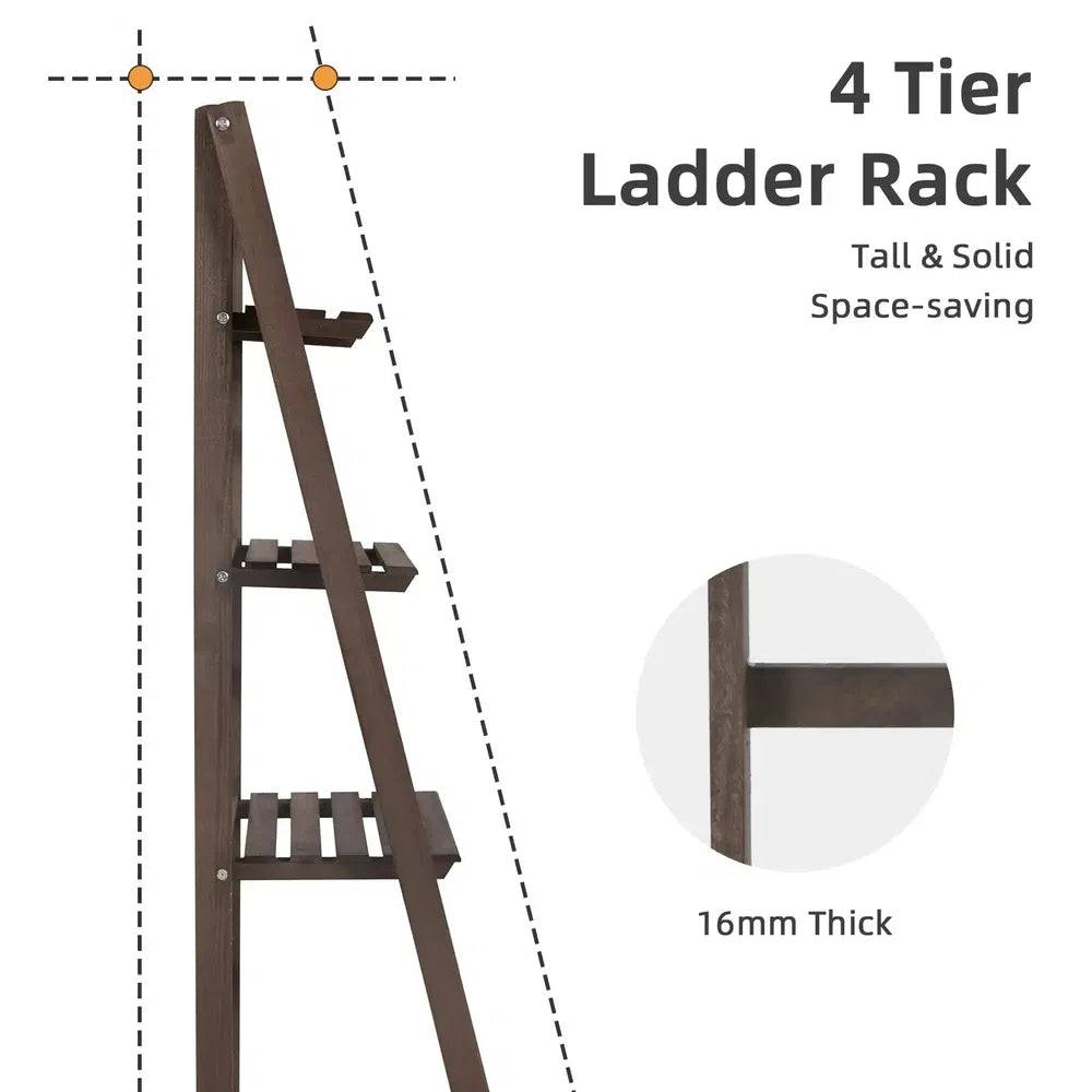 4-Tier Foldable Wooden Ladder Shelf