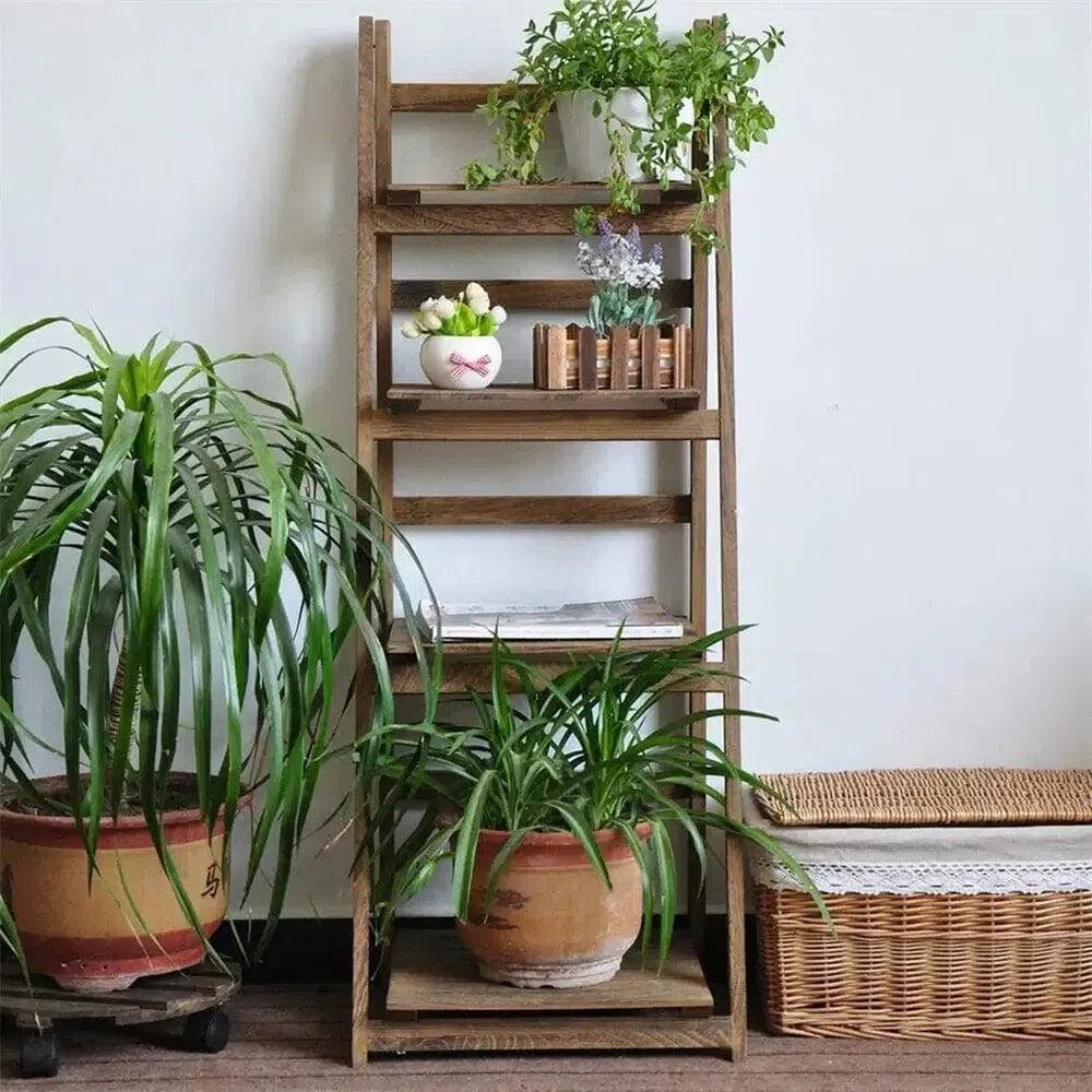 4-Tier Foldable Wooden Ladder Shelf