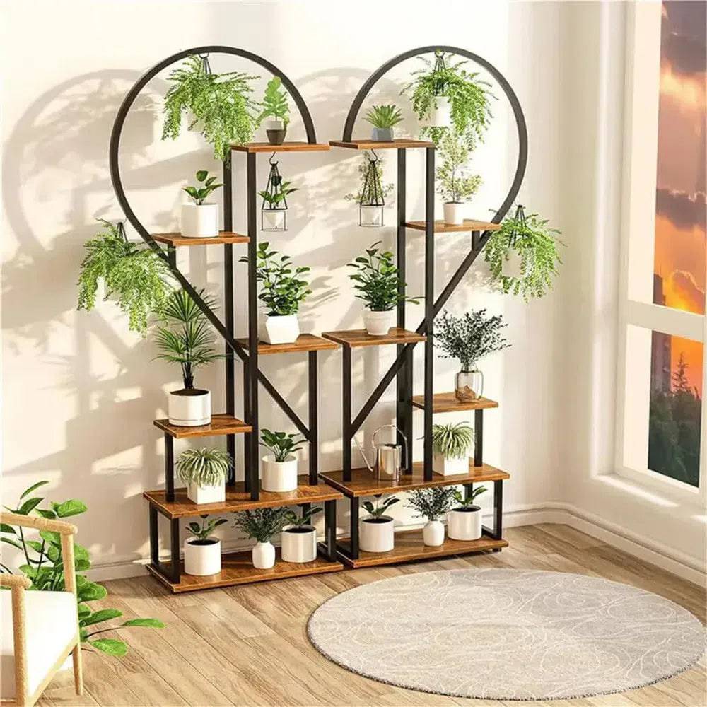 6-Tier Wood and Metal Plant Flower Rack
