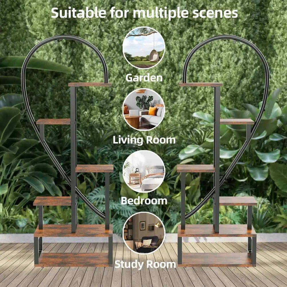 6-Tier Wood and Metal Plant Flower Rack