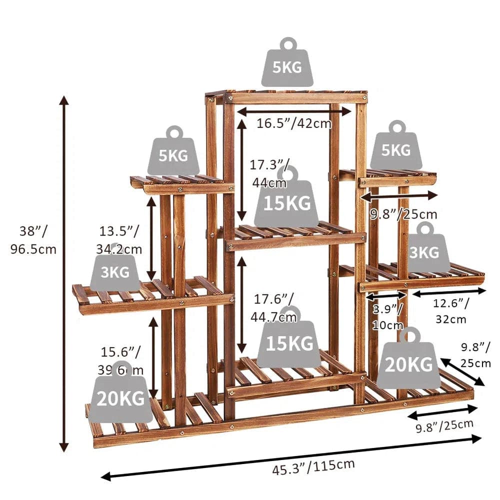 9-Tier Solid Pine Wood Plant Stand