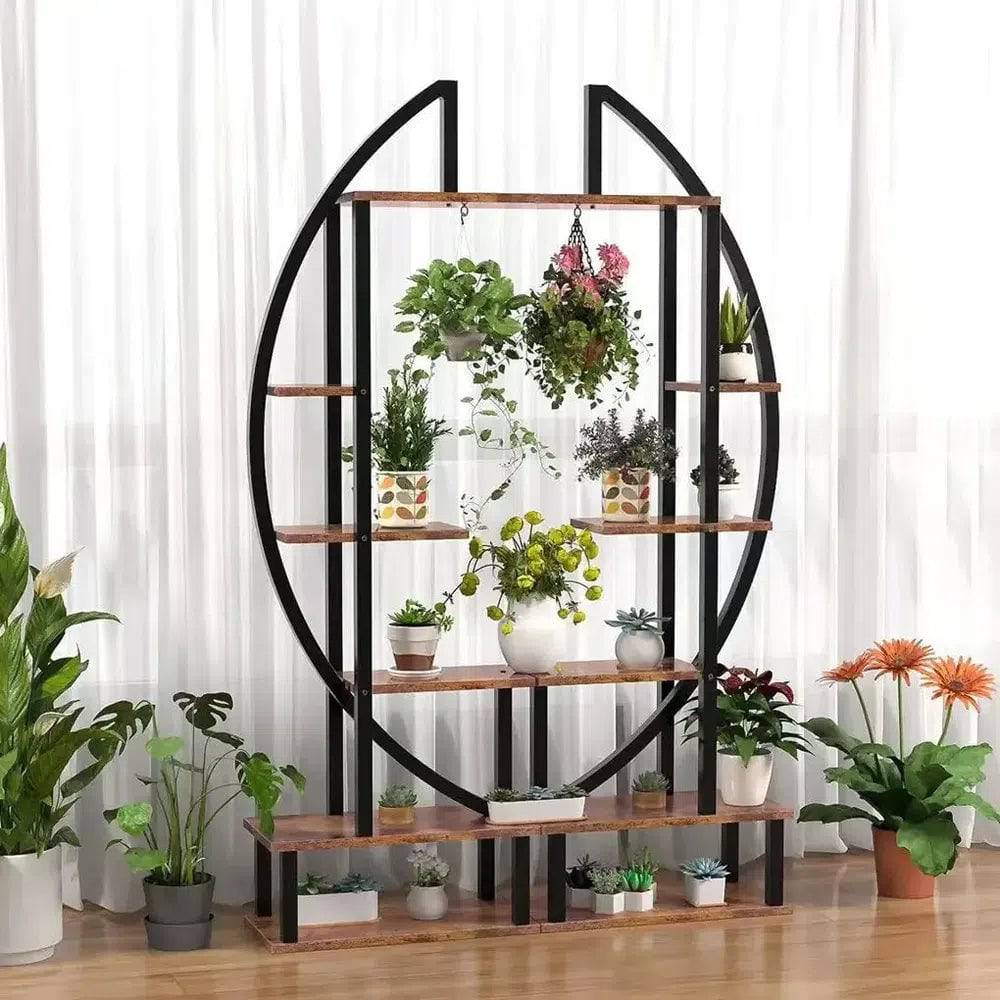 Brown Crescent Wood Tiered Plant Stand