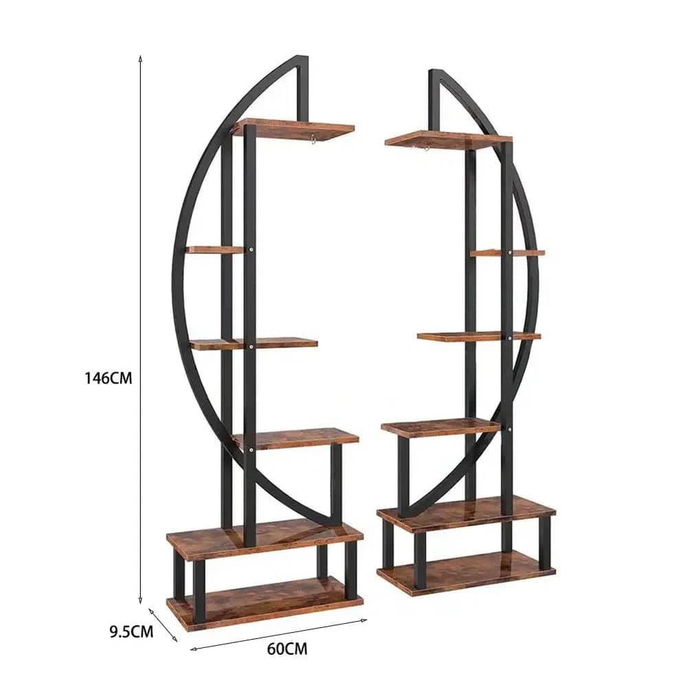 Brown Crescent Wood Tiered Plant Stand