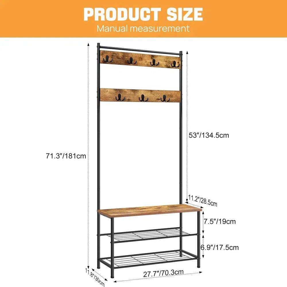 Coat Rack Stand with Shoe Bench