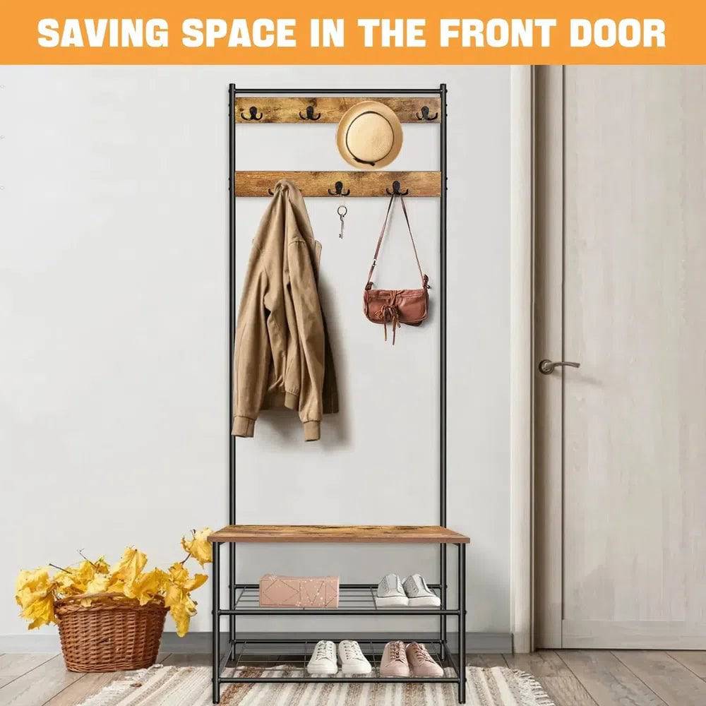 Coat Rack Stand with Shoe Bench