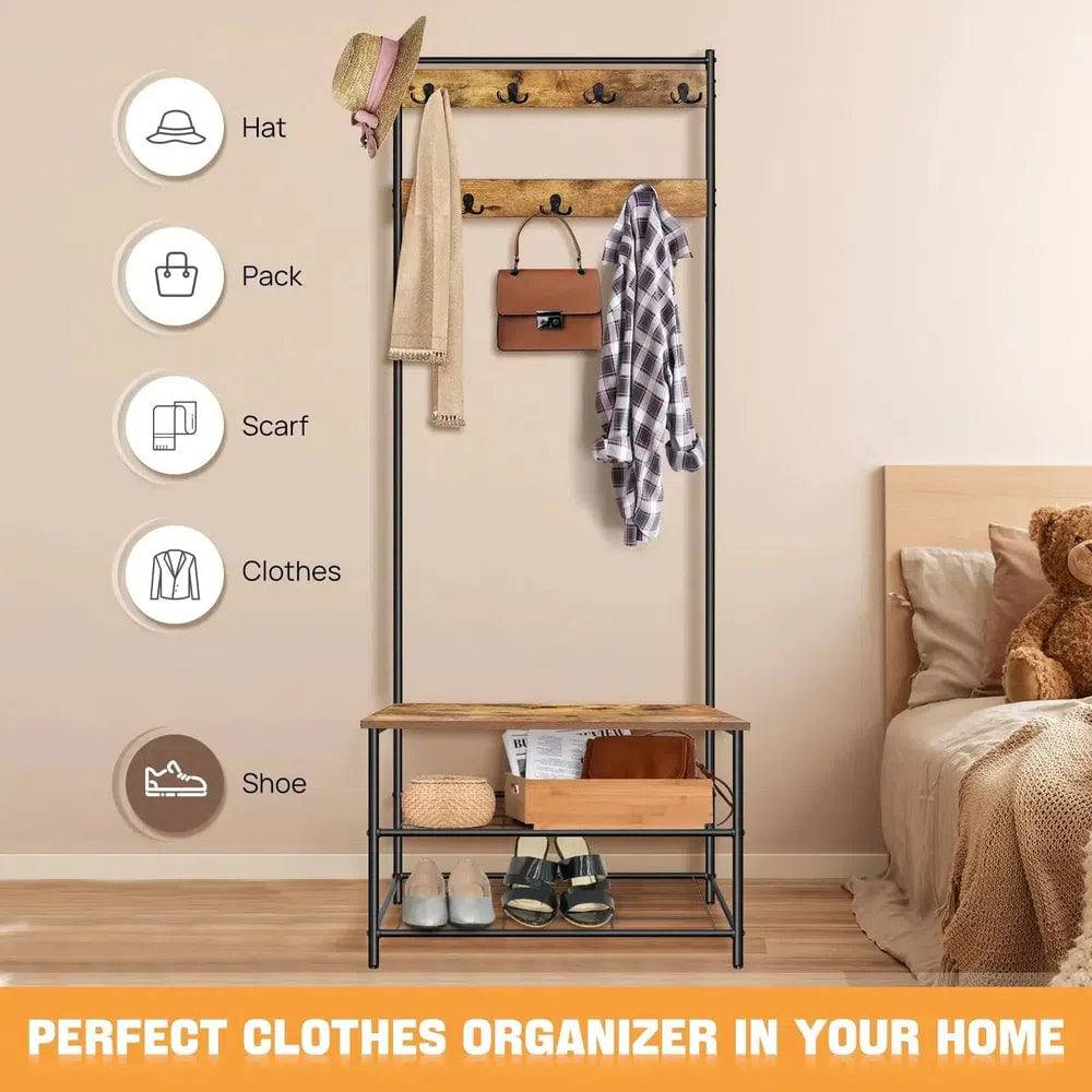Coat Rack Stand with Shoe Bench