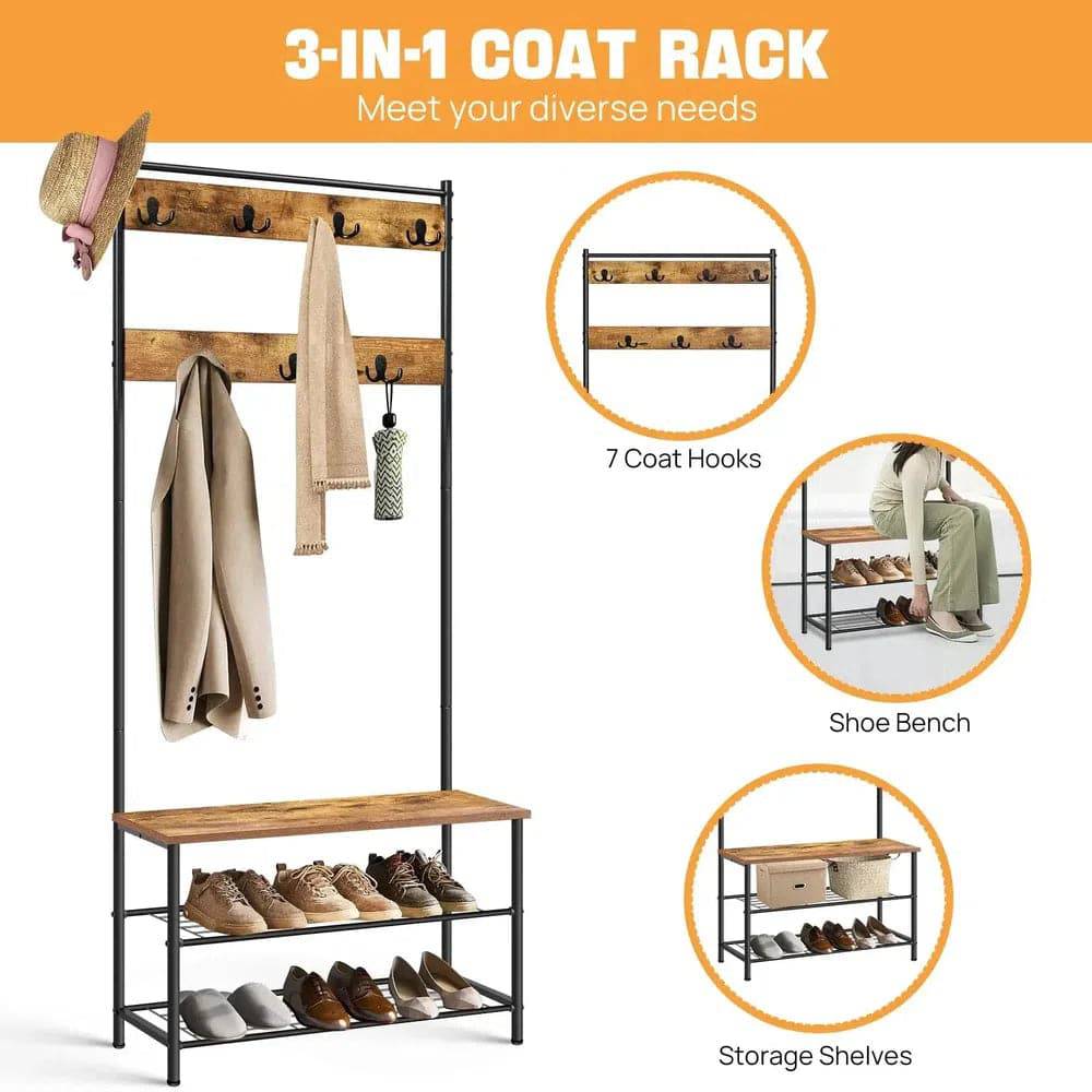 Coat Rack Stand with Shoe Bench