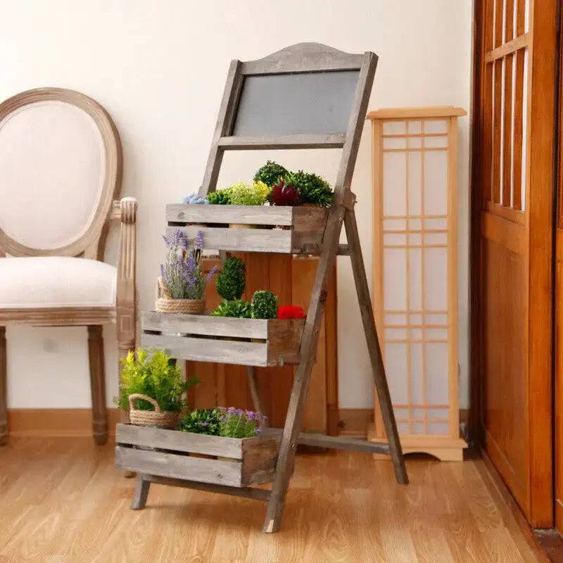 Folding 3-Tier Plant Stand with Chalkboard