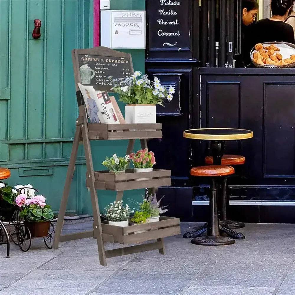 Folding 3-Tier Plant Stand with Chalkboard