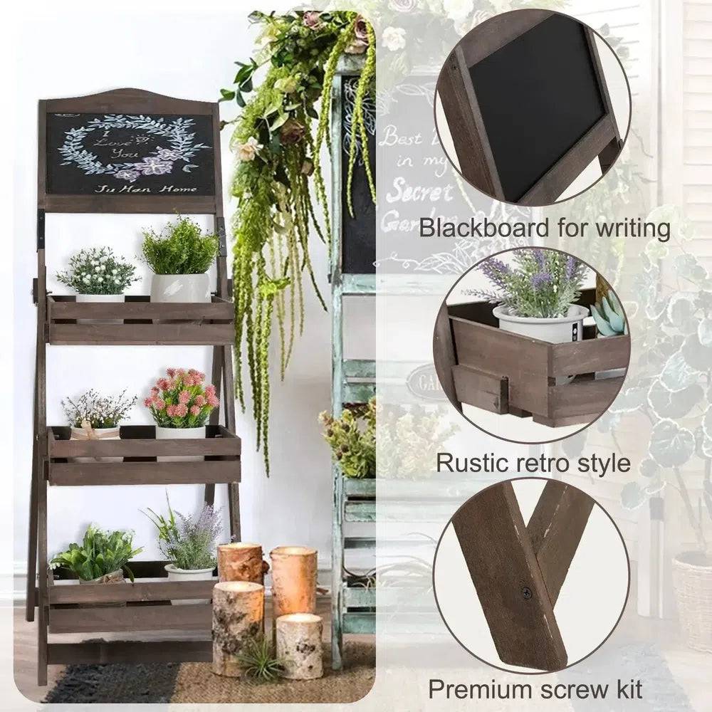 Folding 3-Tier Plant Stand with Chalkboard