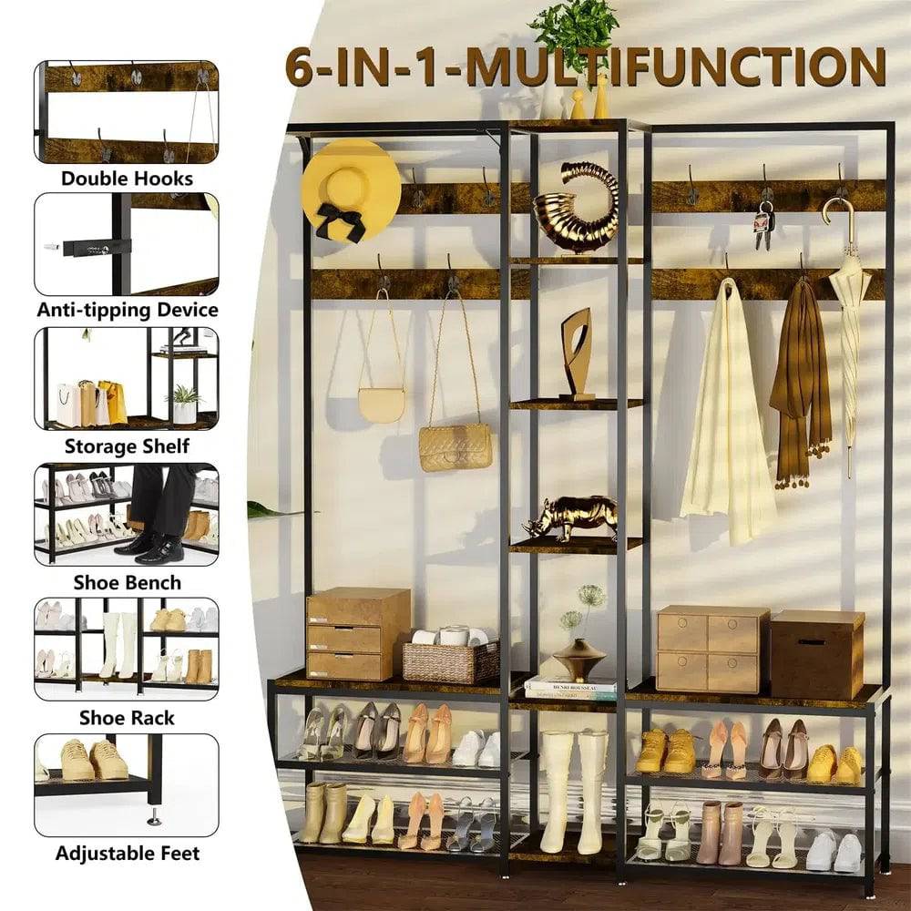 Hall Tree Coat Rack with Shoe Bench
