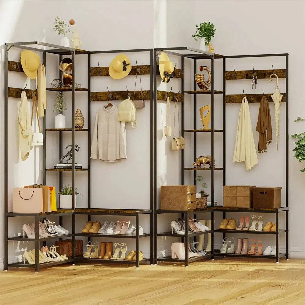 Hall Tree Coat Rack with Shoe Bench