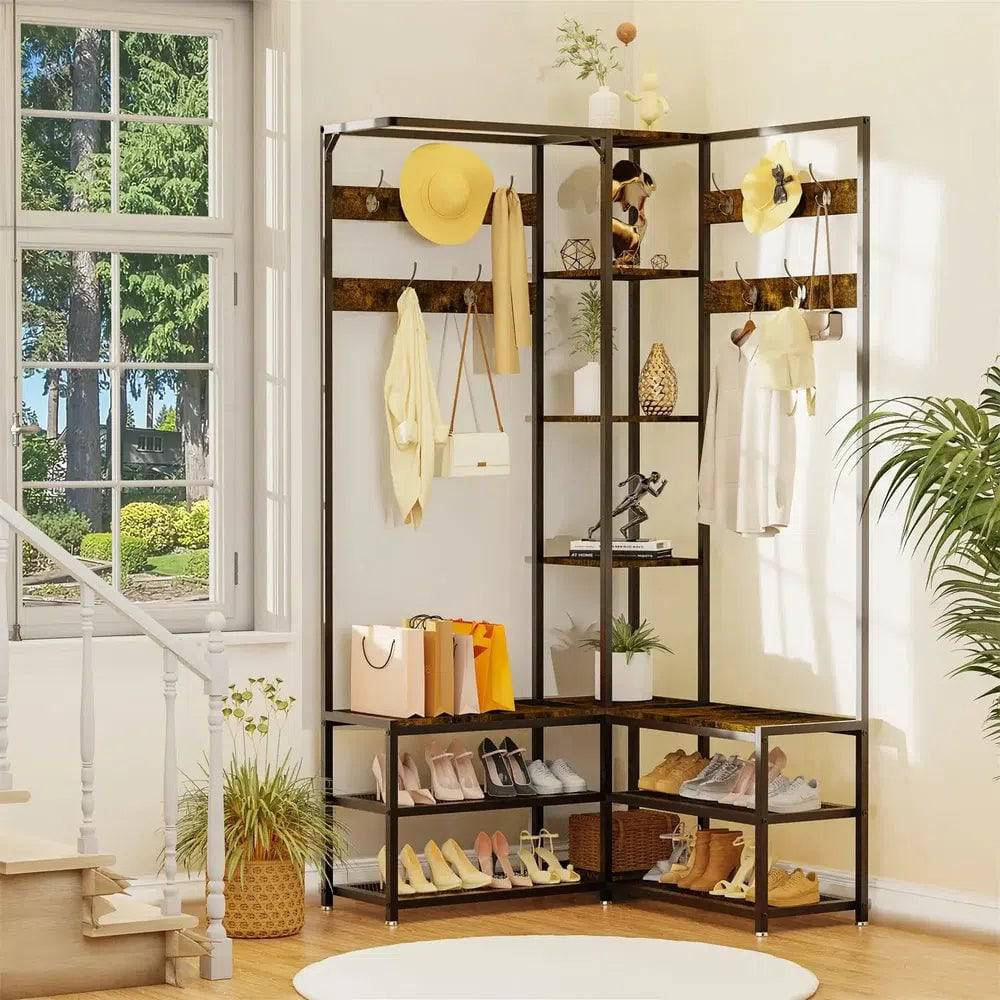 Hall Tree Coat Rack with Shoe Bench