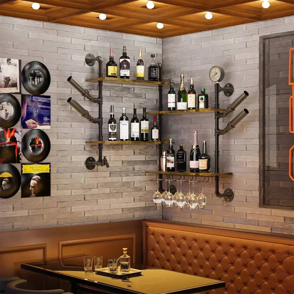 Industrial Pipe Bar Wall Liquor Shelf