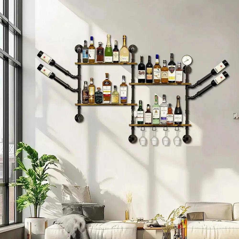 Industrial Pipe Bar Wall Liquor Shelf