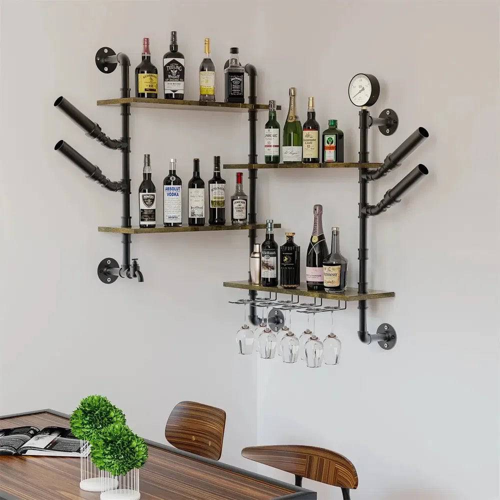 Industrial Pipe Bar Wall Liquor Shelf