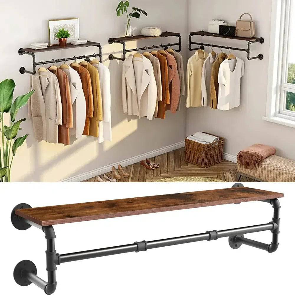 Industrial Pipe Clothes Rack with Shelf