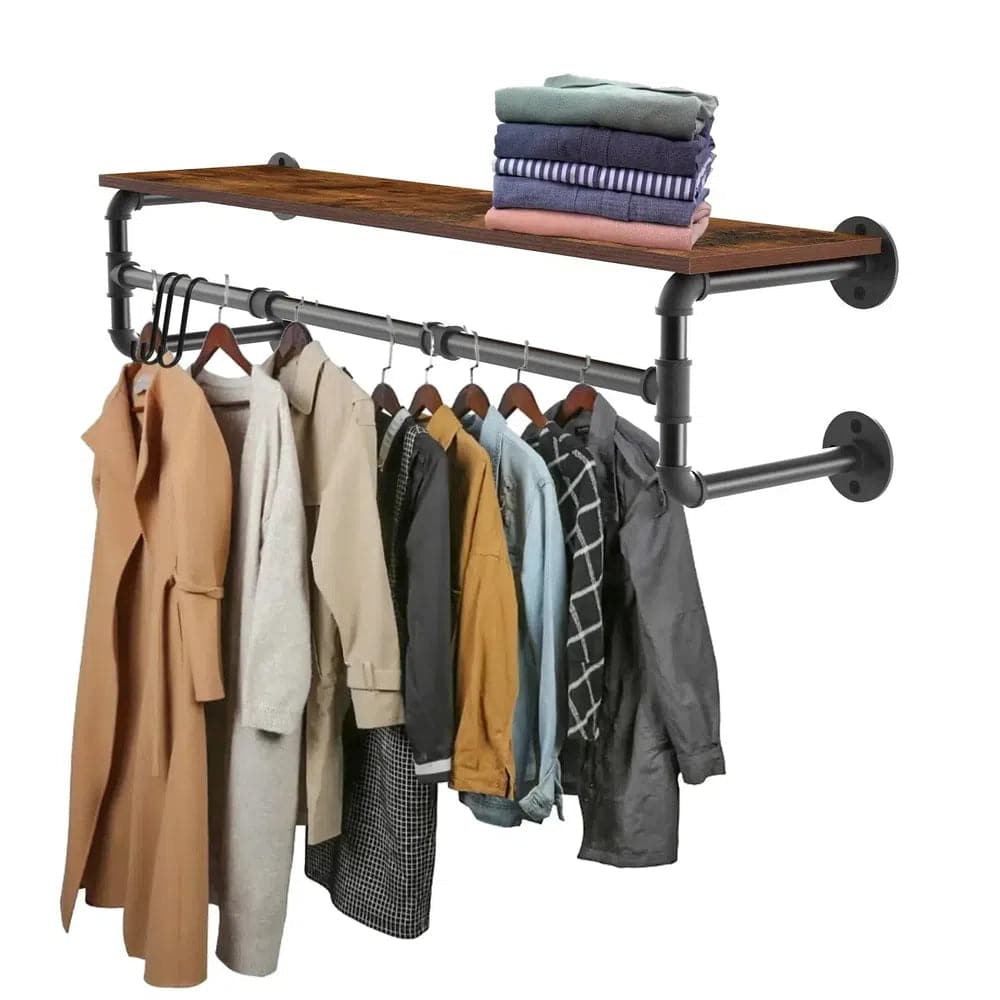 Industrial Pipe Clothes Rack with Shelf