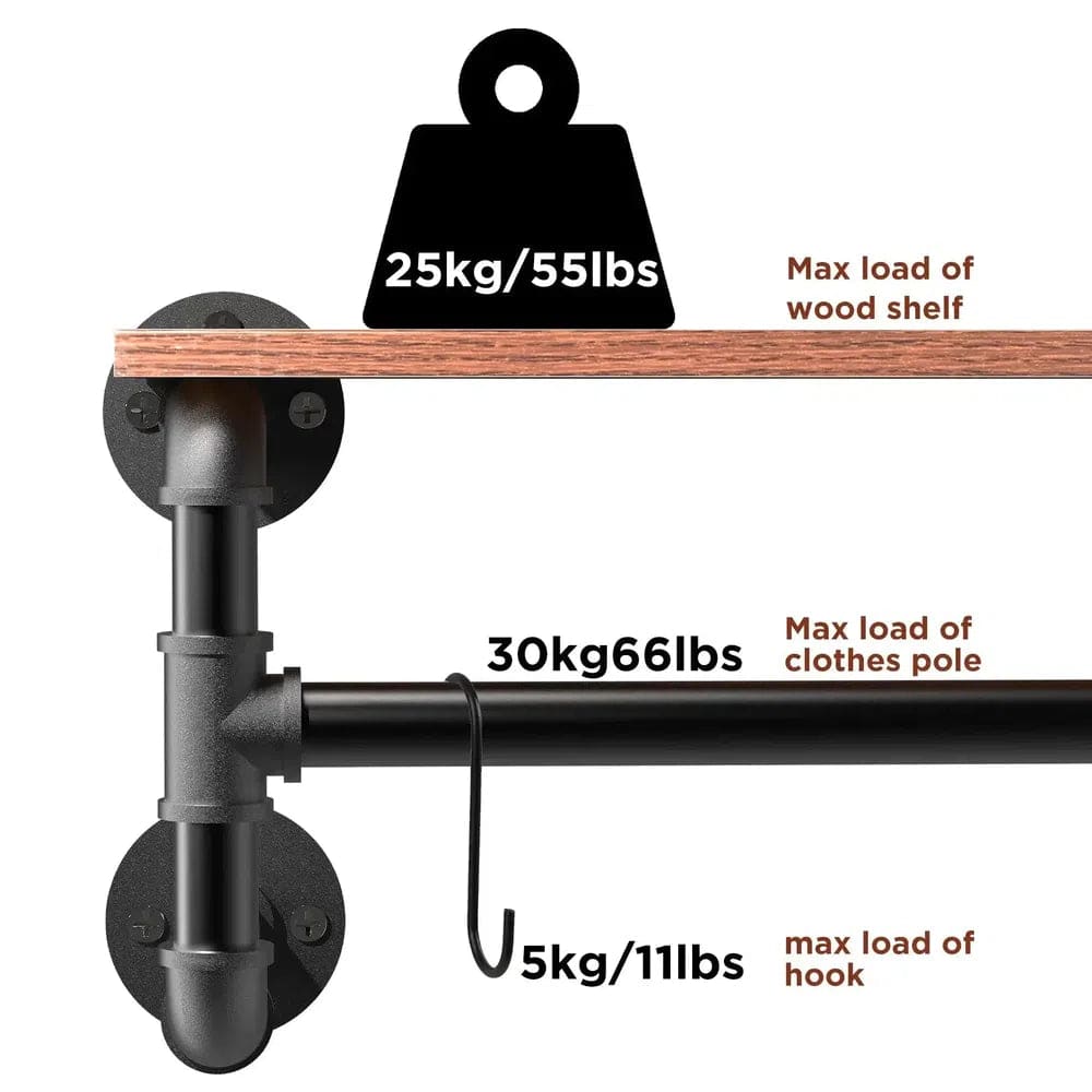 Industrial Pipe Clothes Rack with Shelf