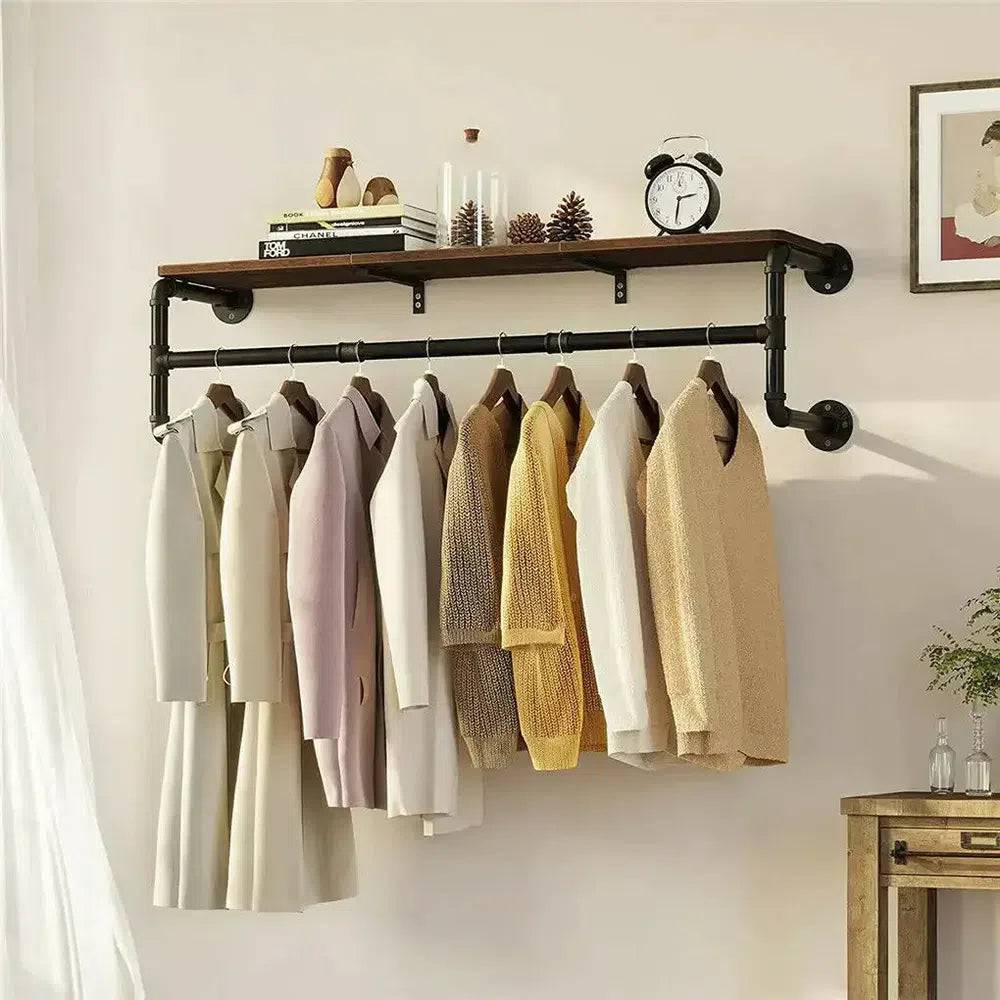 Industrial Pipe Clothes Rack with Shelf