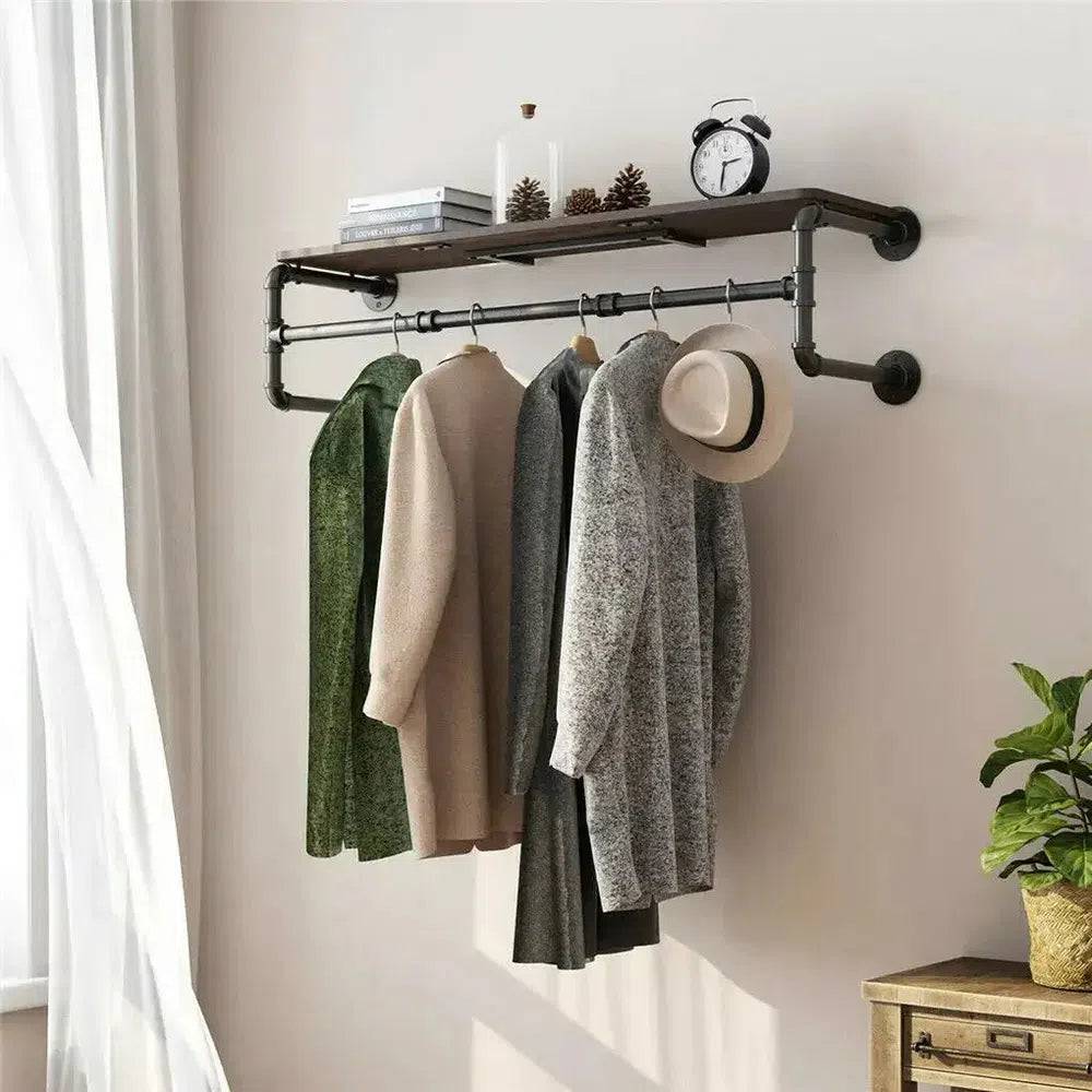 Industrial Pipe Clothes Rack with Shelf