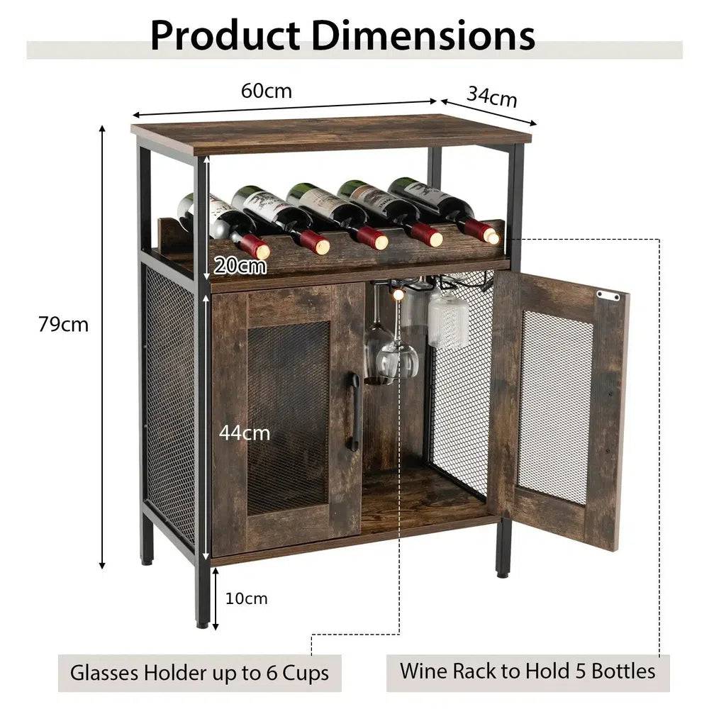 Industrial Wine Bar Cabinet Kitchen Storage Sideboard