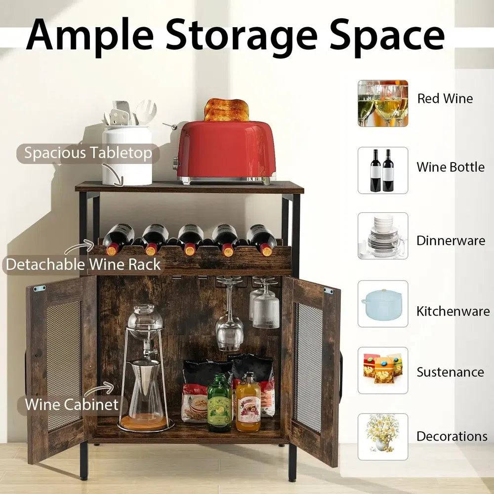 Industrial Wine Bar Cabinet Kitchen Storage Sideboard
