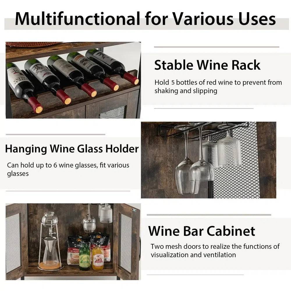 Industrial Wine Bar Cabinet Kitchen Storage Sideboard