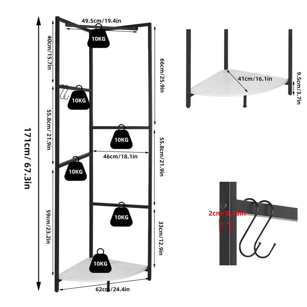 Metal Corner Coat Rack with Clothes Rail