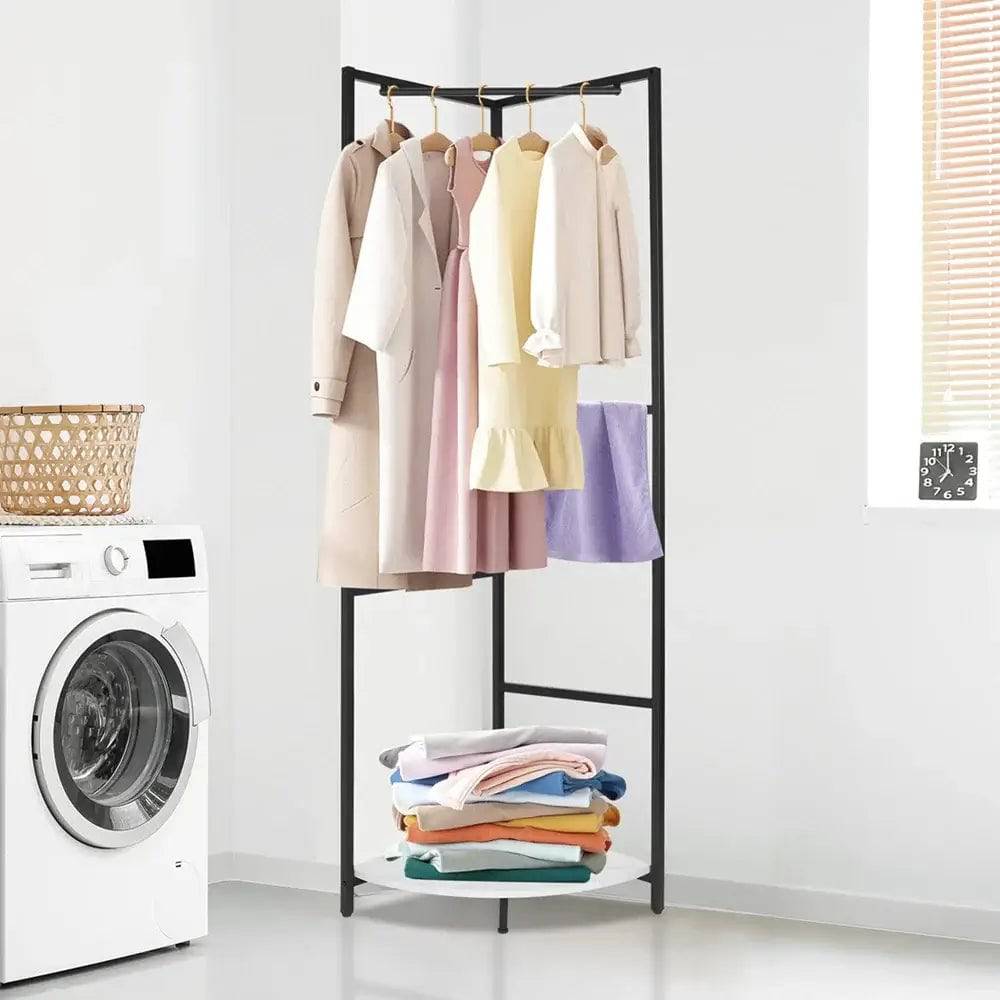 Metal Corner Coat Rack with Clothes Rail