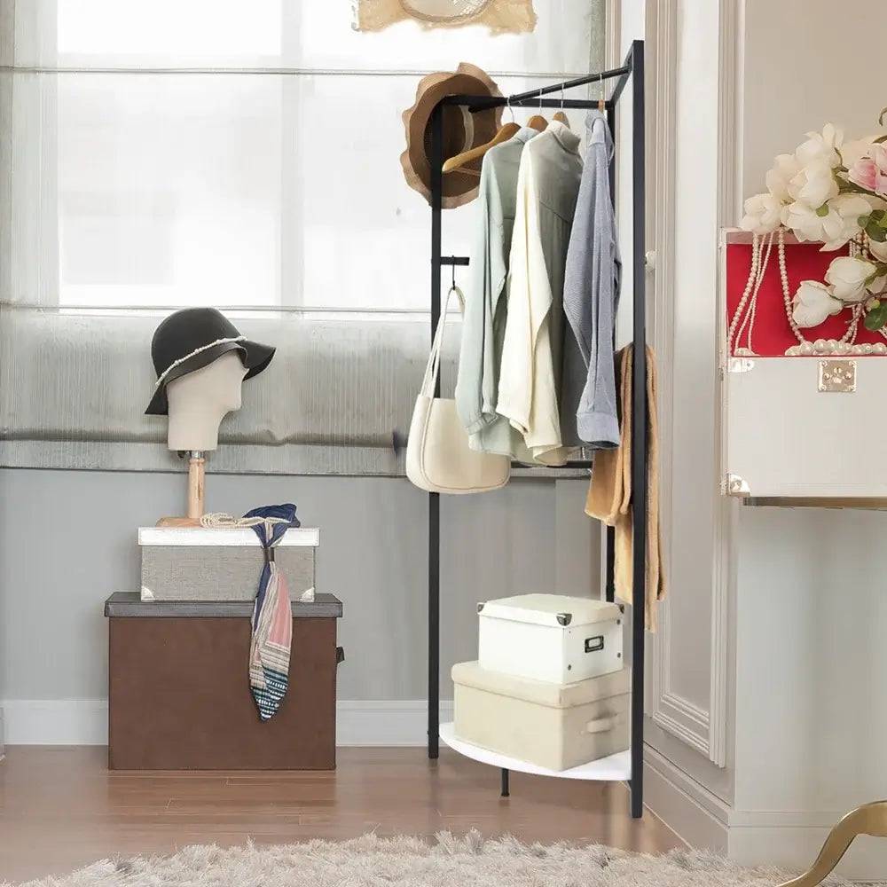 Metal Corner Coat Rack with Clothes Rail