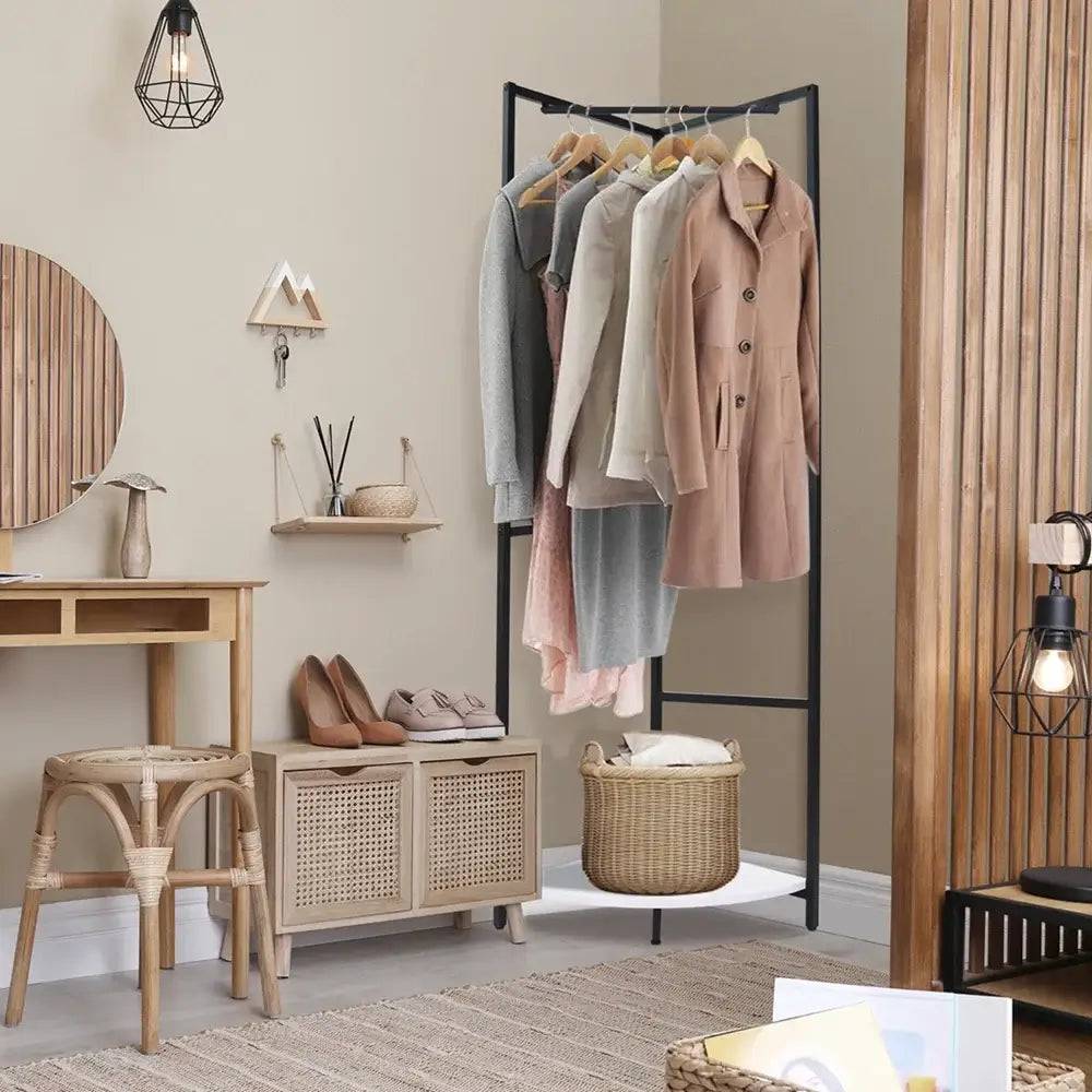 Metal Corner Coat Rack with Clothes Rail