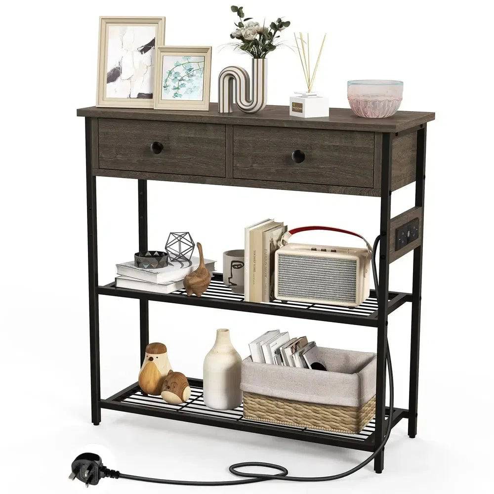 Narrow Console Table with Built-in Charging Station
