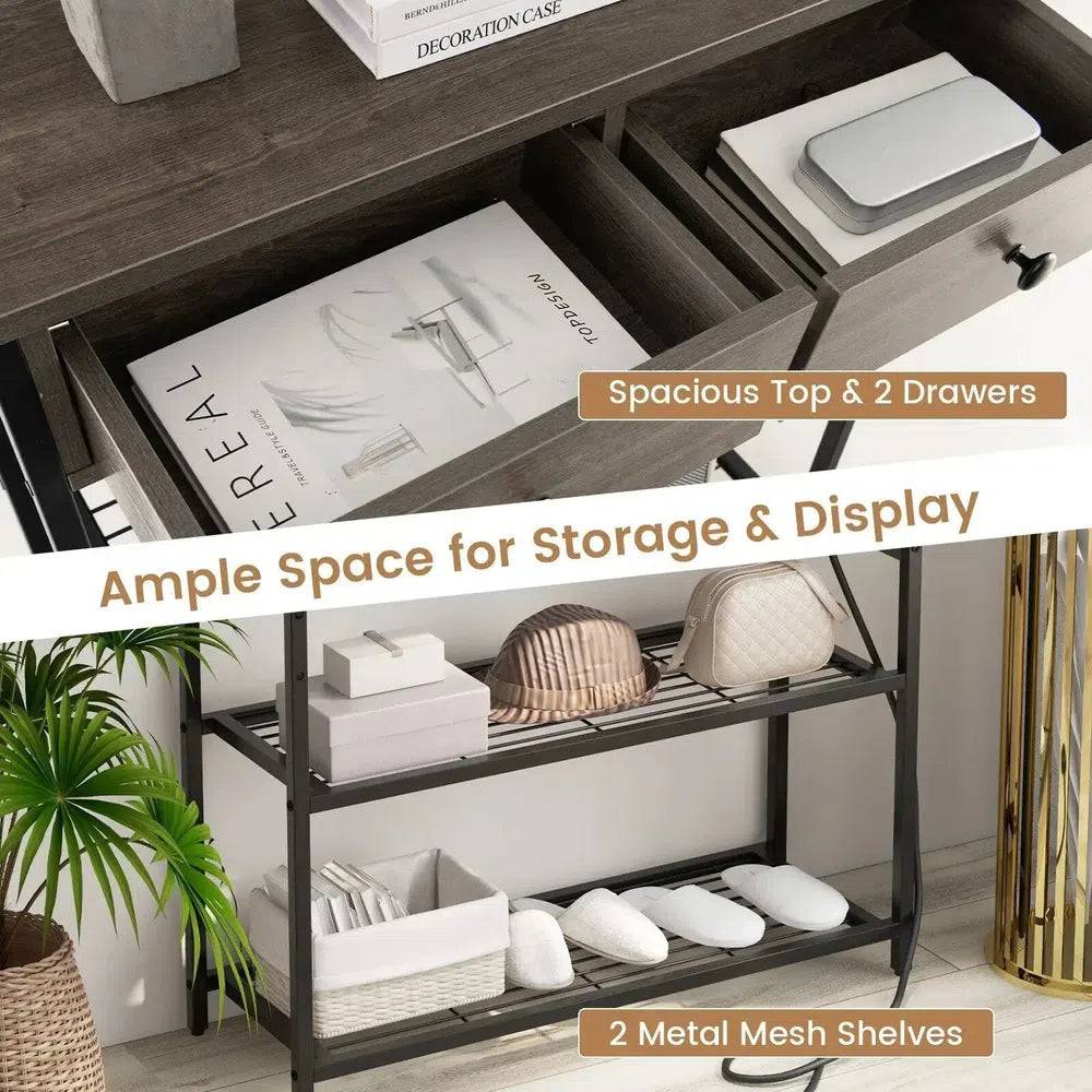 Narrow Console Table with Built-in Charging Station
