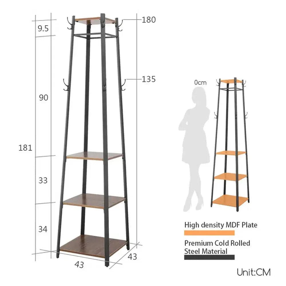 Solid Iron Coat Rack with 8 Hooks and Shelves