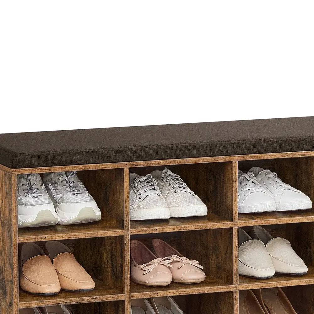 Wooden Shoe Bench with Cushioned Seat
