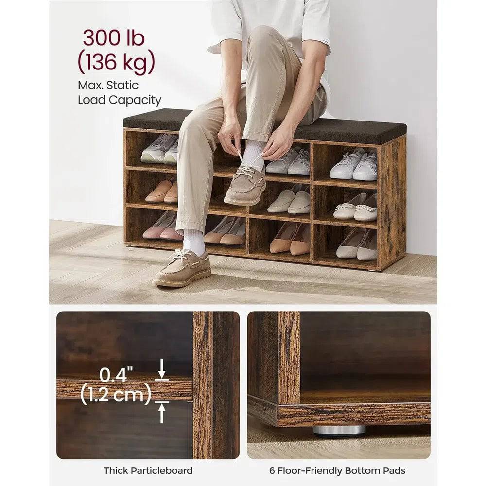 Wooden Shoe Bench with Cushioned Seat