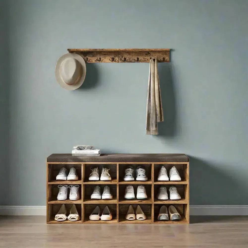 Wooden Shoe Bench with Cushioned Seat