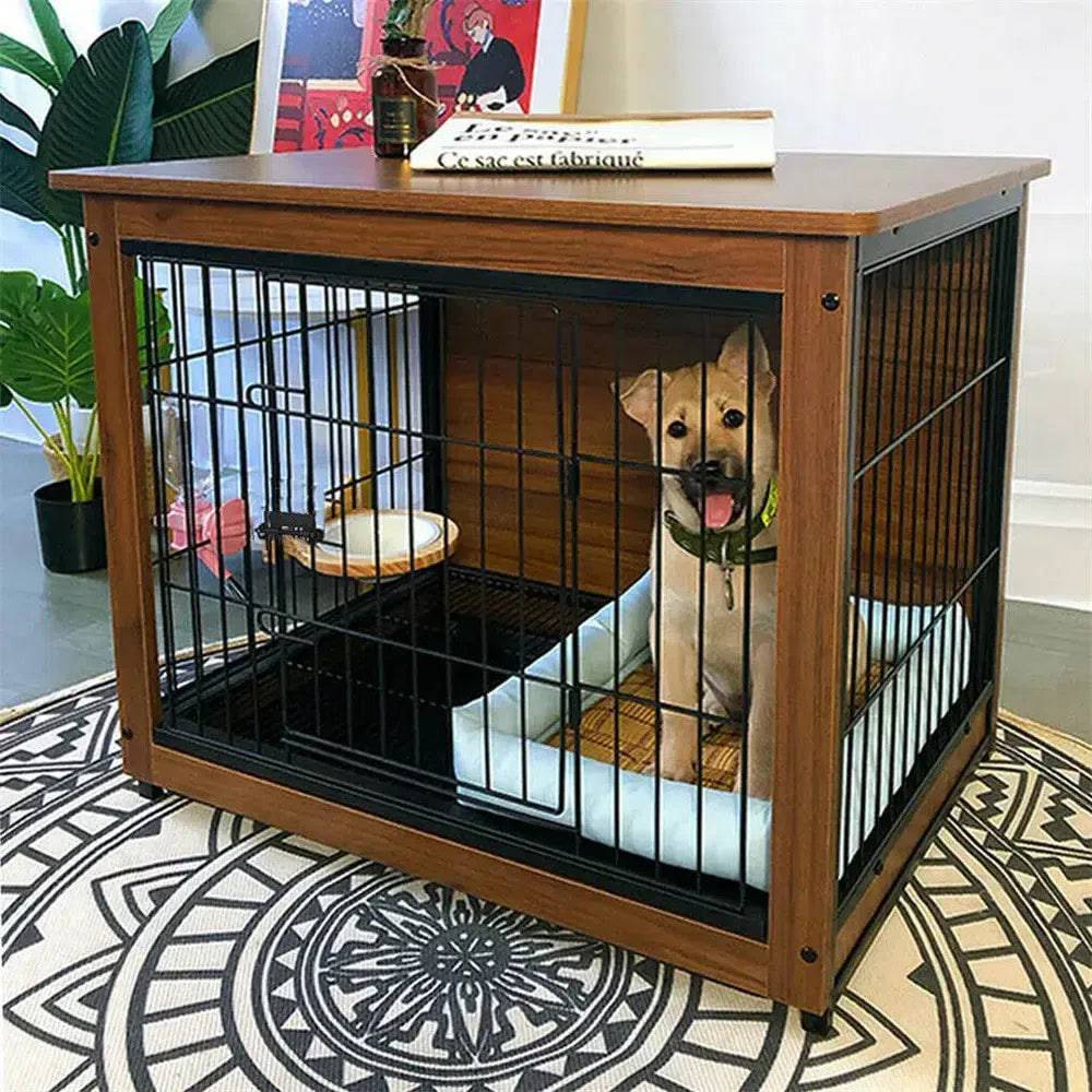 Wooden and Metal Dog Crate End Table