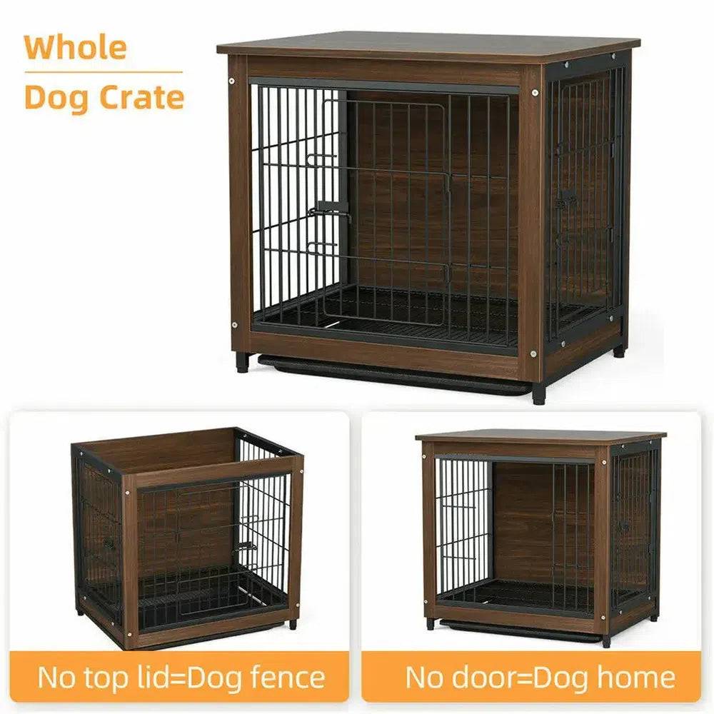Wooden and Metal Dog Crate End Table