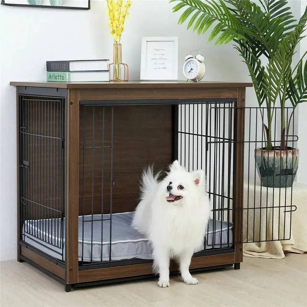 Wooden and Metal Dog Crate End Table