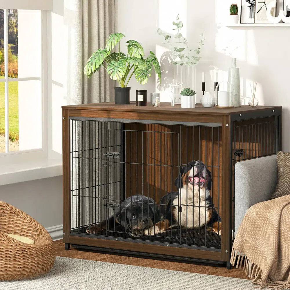 Wooden and Metal Dog Crate End Table