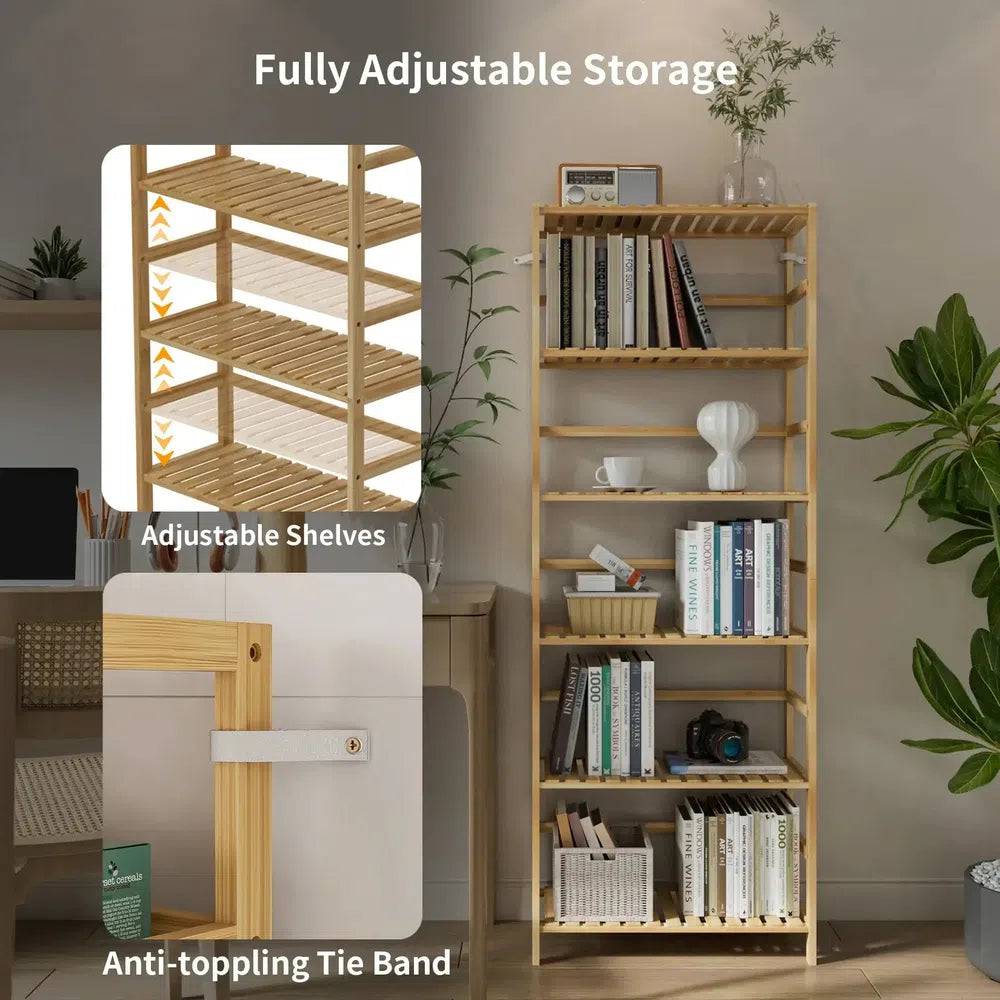 Six-Tier Bamboo Storage Rack with Adjustable Shelves