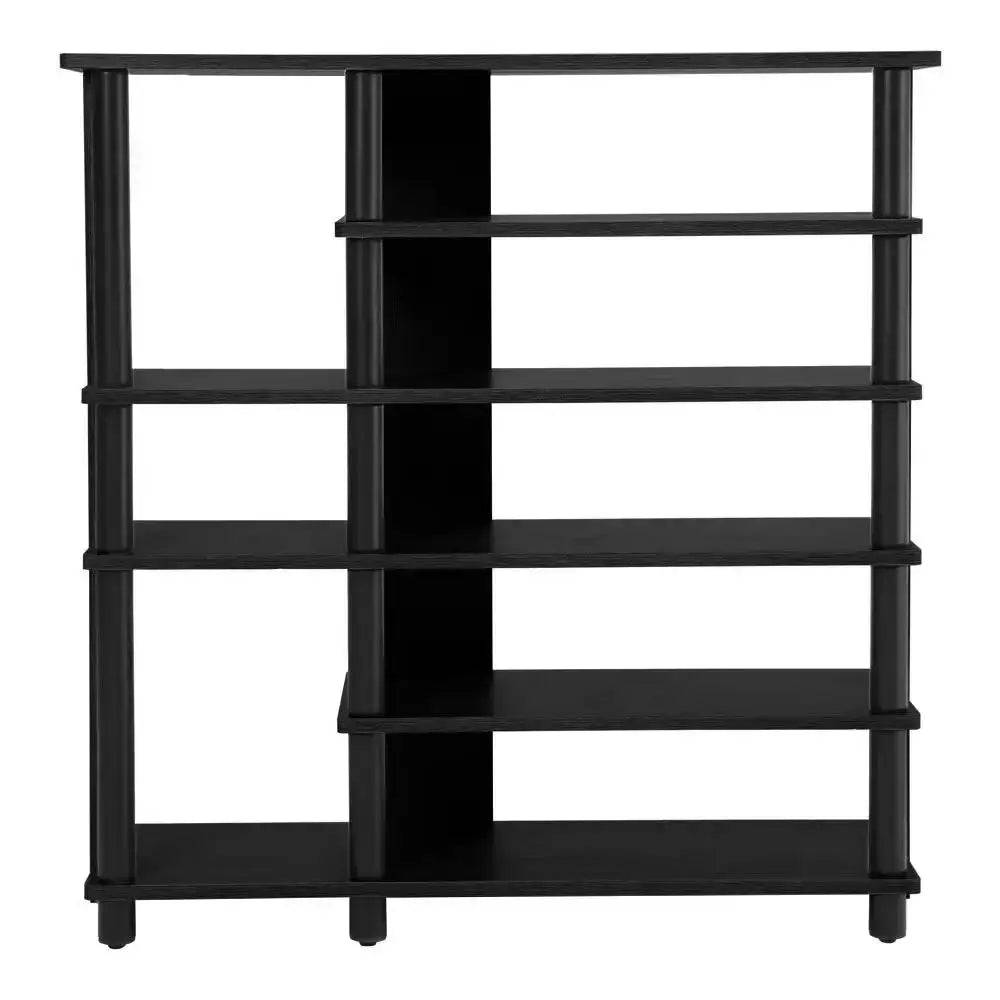 Black Open Style Six-Tier Wooden Shelving Unit