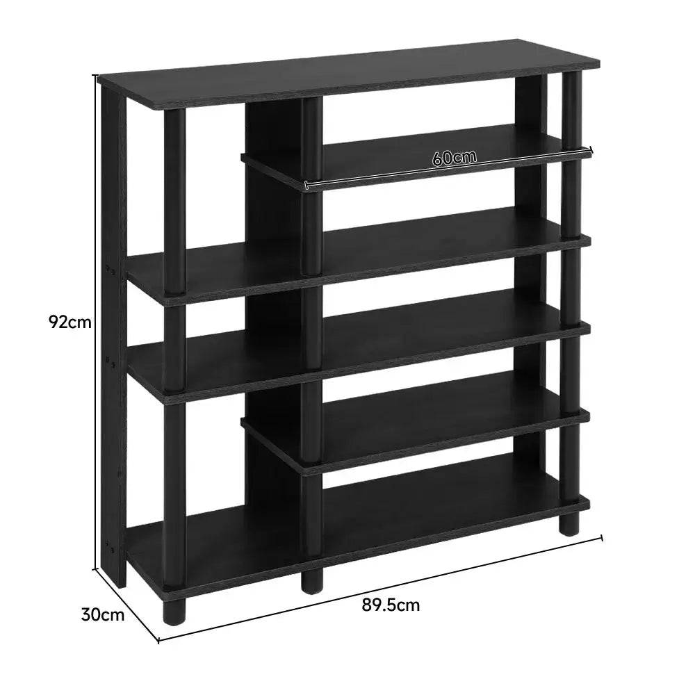 Black Open Style Six-Tier Wooden Shelving Unit