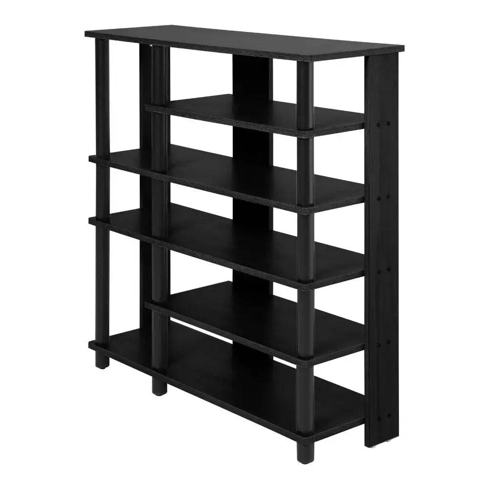 Black Open Style Six-Tier Wooden Shelving Unit