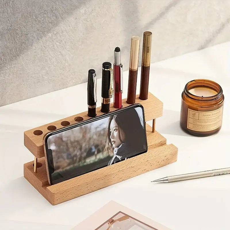 Walnut Wood Multifunction Desk Organiser